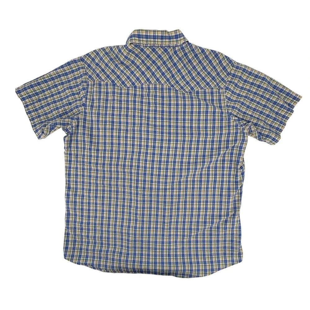 Wrangler Wrancher Mens 2XL Tall Western Shirt‎ Blue Green Plaid Pearl Snap
